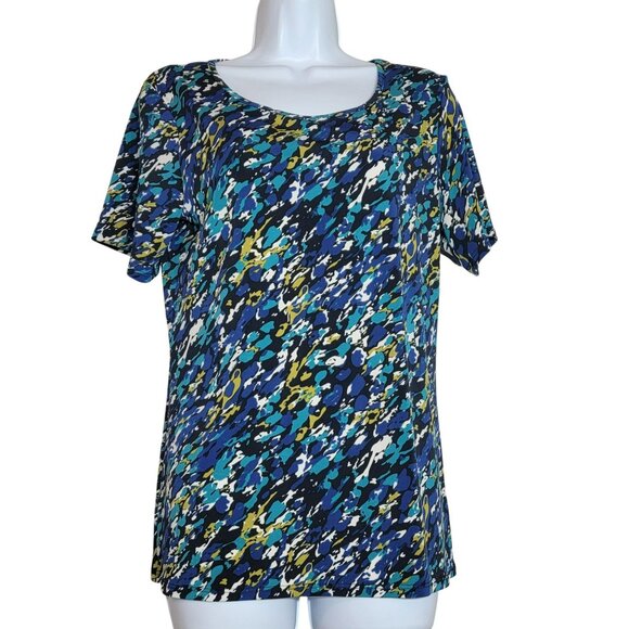 TravelSmith Tops - Travel Smith Top, Women S, Blue, Tan, Black Abstract Print, SS, Polyester, EUC